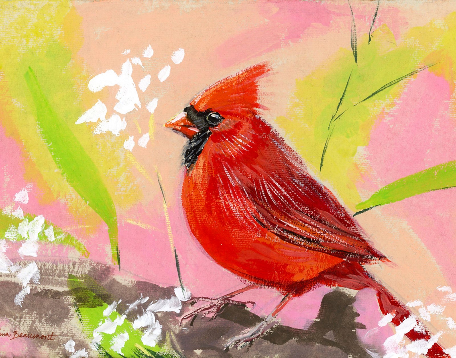 Red Bird, Pink Sky - bird print