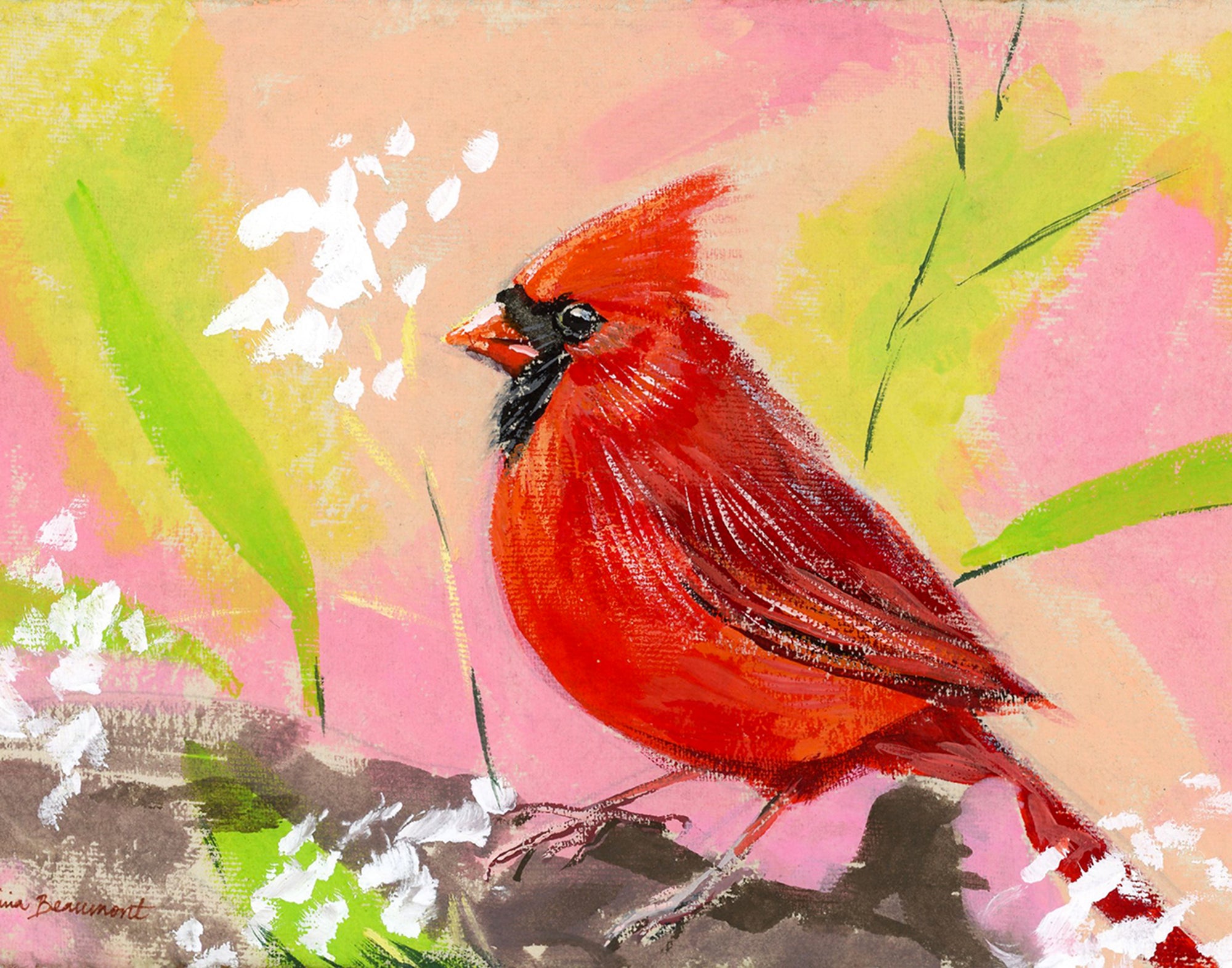 Red Bird, Pink Sky - bird print