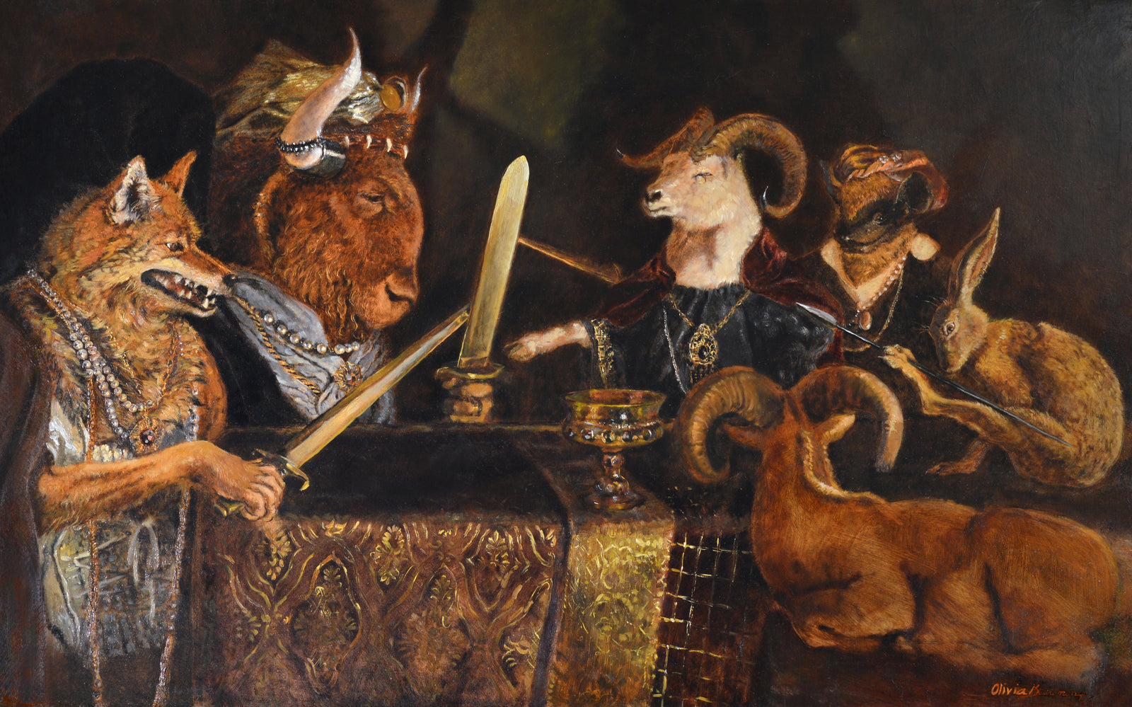 Conspiration of the Beasts - ram, bison, coyote print